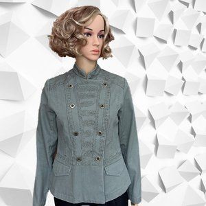 Women Ruff Hewn military style cotton embroidered jacket green - Size S in EUC